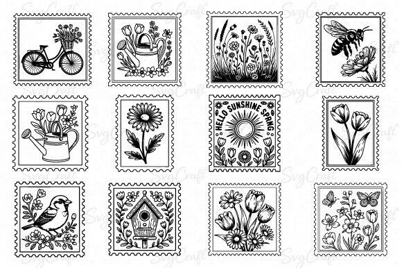 Download Spring Postal Stamps SVG Bundle - Spring Collection